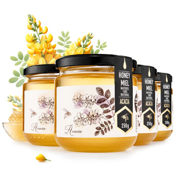 Honigma Raw Honey | Exquisite Taste | 100% Pure | Unpasteurized | Unfiltered | Partially Crystallized | (8.8 Fl Oz (Pack Of 4),