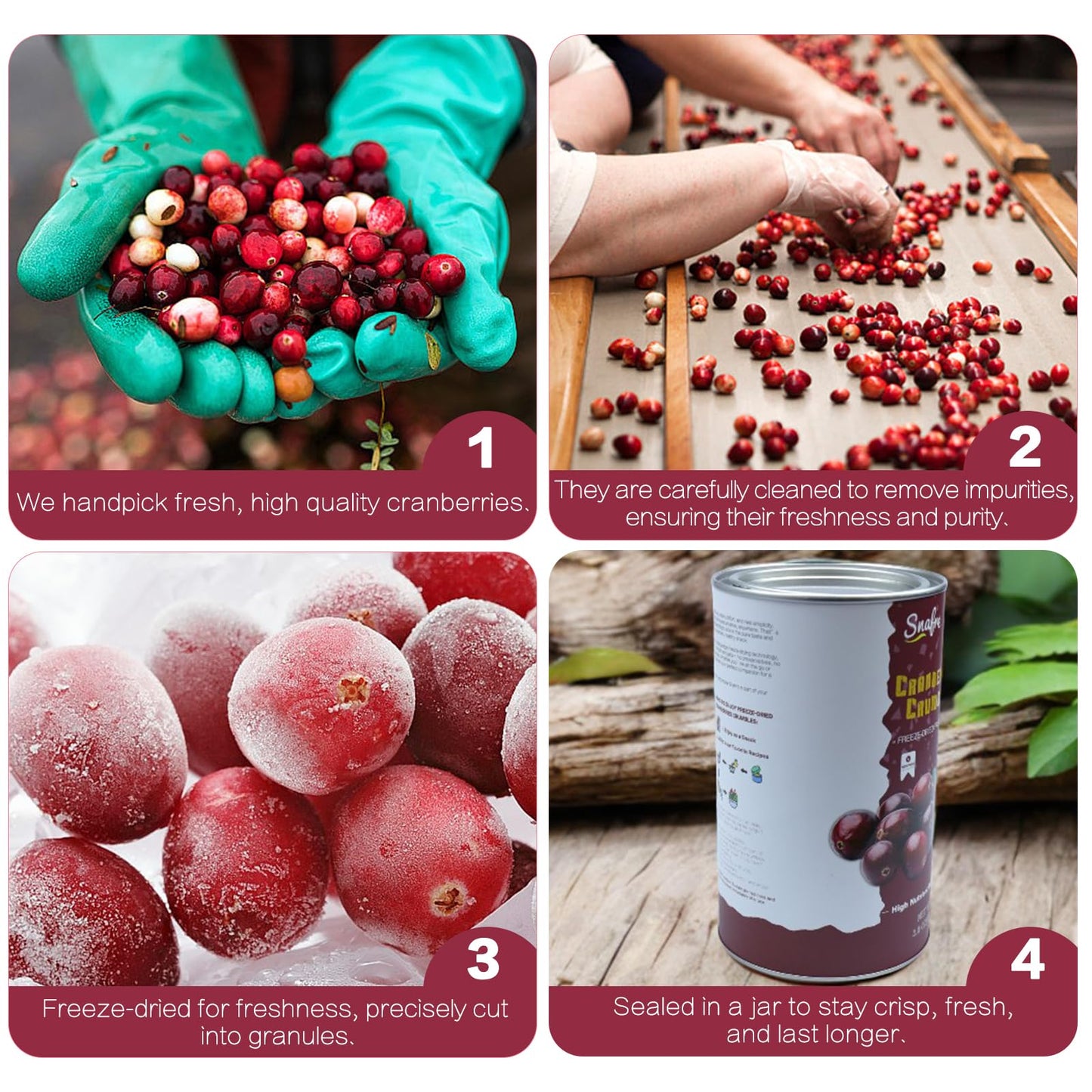 Freeze Dried Cranberries Pieces, Frozen Cranberries, No Added Sugar, 100% Natural, Freeze Dried Fruit For Cooking, Cereal, Yogur