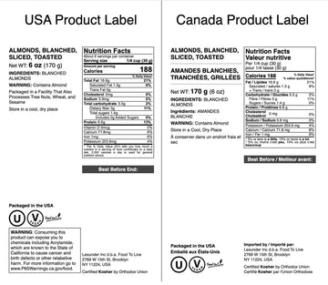 Food To Live Dry Roasted Blanched Sliced Almonds, 6 Ounces - Perfectly Oven Toasted For Maximum Flavor, Unsalted, No Oil Added,