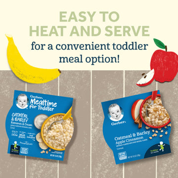 Gerber Mealtime For Toddler Meal Bowl Variety Pack, 2 Oatmeal & Barley With Bananas & Cream, 2 Oatmeal & Barley With Apple Cinna