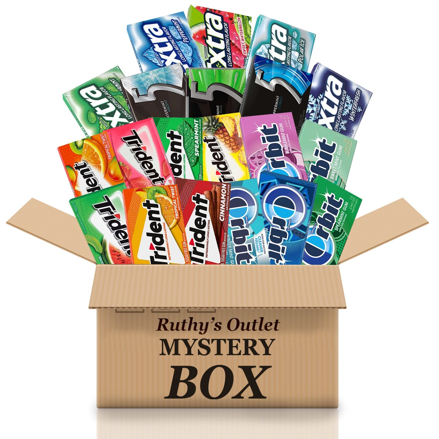 Ruthys Outlet Ruthyas Chewing Gum Mix Variety Pack Assorted Flavors - 5 Gum, Extra, Orbit & Trident Long Lasting Sugar Free 15 F