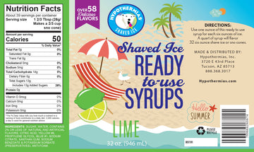 Hypothermias Hawaiian Snow Cone Syrup, Shaved Ice Flavor - Quart (32 Fl. Oz) - Lime - Non-Gmo 100% Pure Cane Sugar, Bpa-Free Pla