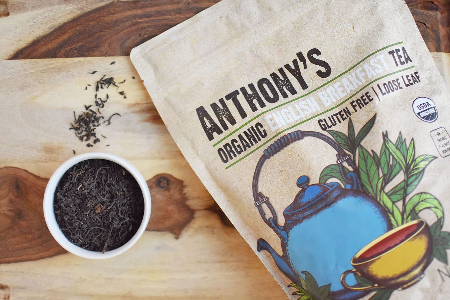Anthonys Organic English Breakfast Loose Leaf Tea 1 lb Gluten Free Non GMO Non Irradiated Keto Friendly