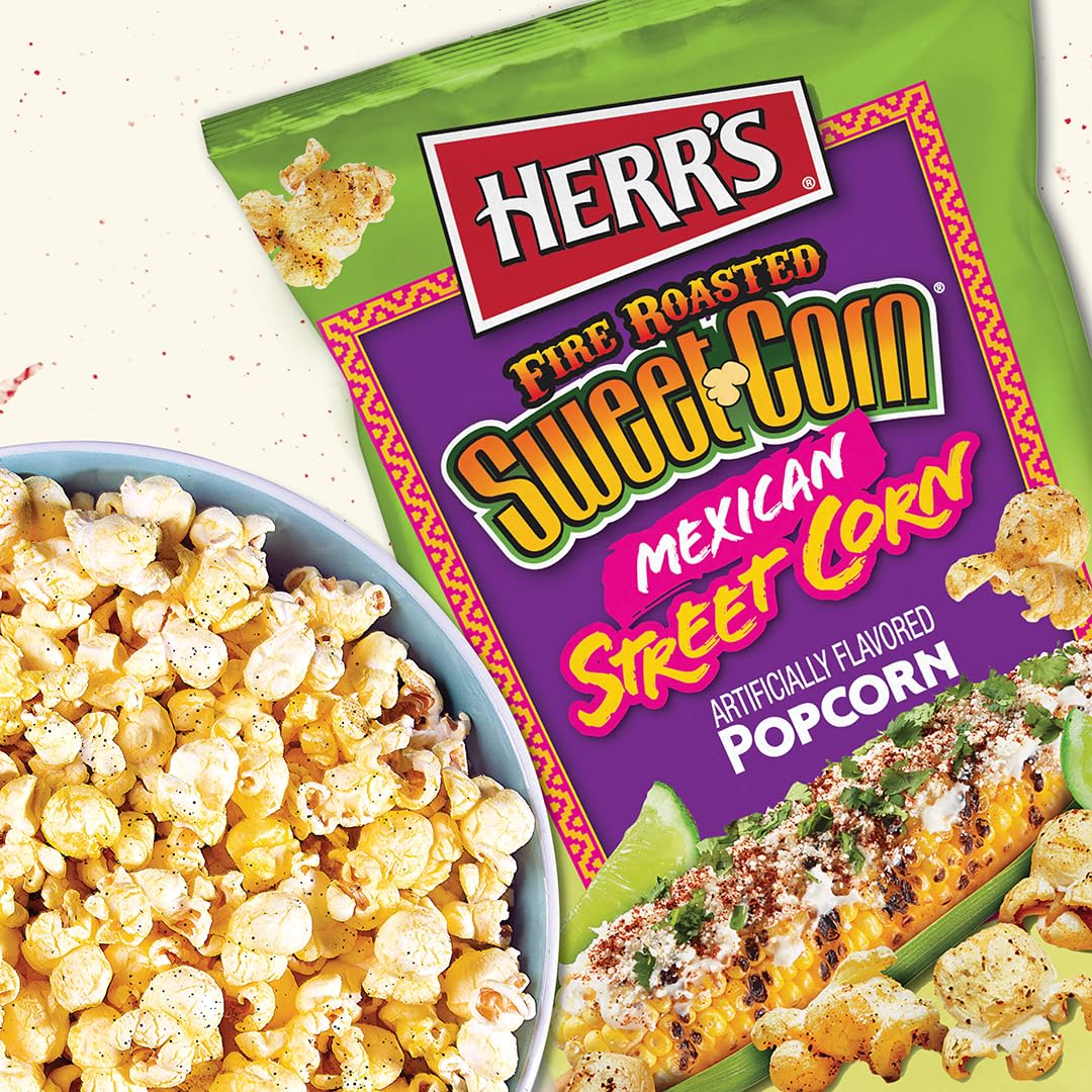 Herr'S Fire Roasted Sweet Corn Mexican Street Corn Popcorn 4 Ounce (Pack Of 6 Bags) - Flavorful Popcorn With Sweet And Smoky Elo