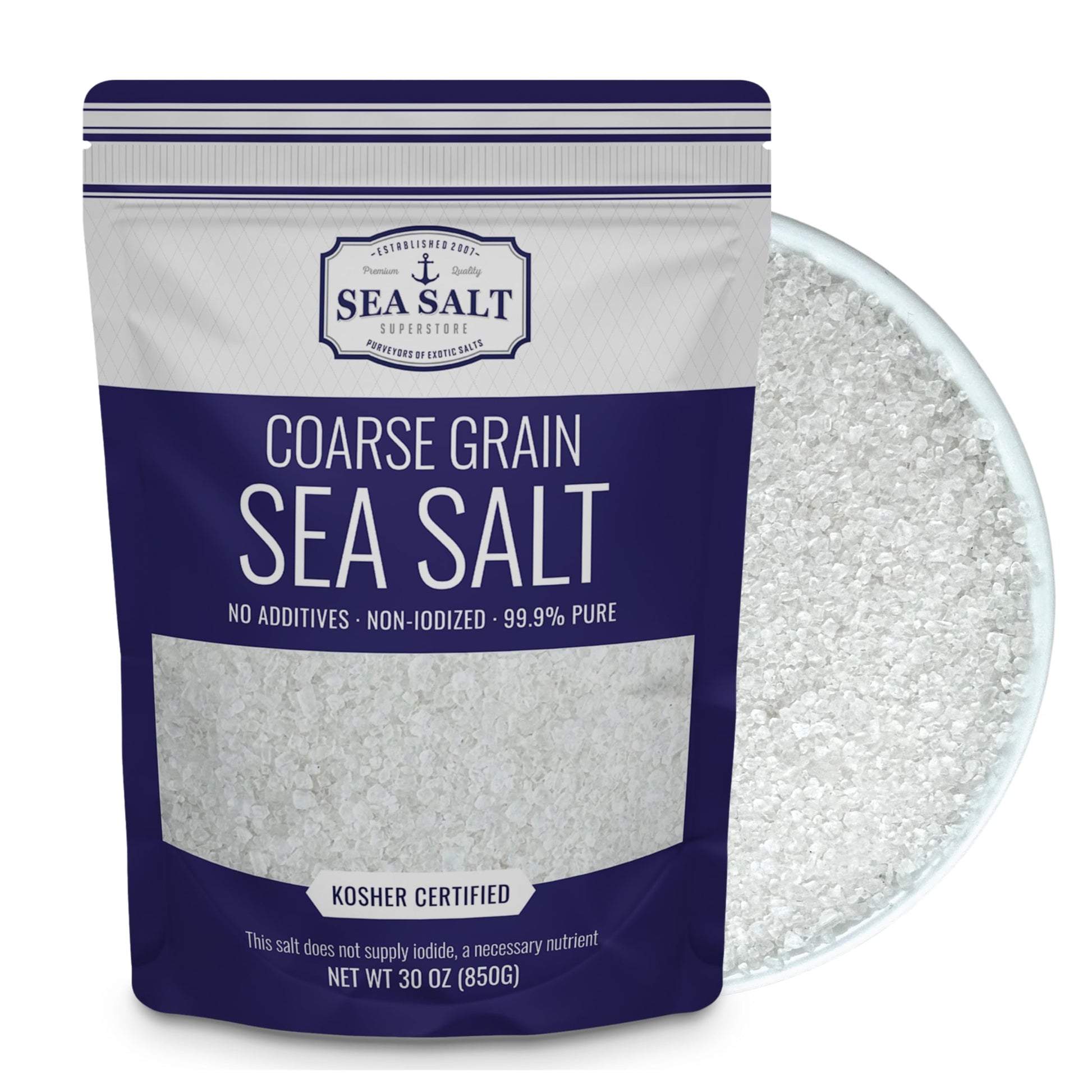 Coarse Sea Salt for Grinder Refill, Coarse Grain Kosher Salt, Non-Iodized Coarse Salt for Cooking, Mineral-Rich Unrefined Baja S
