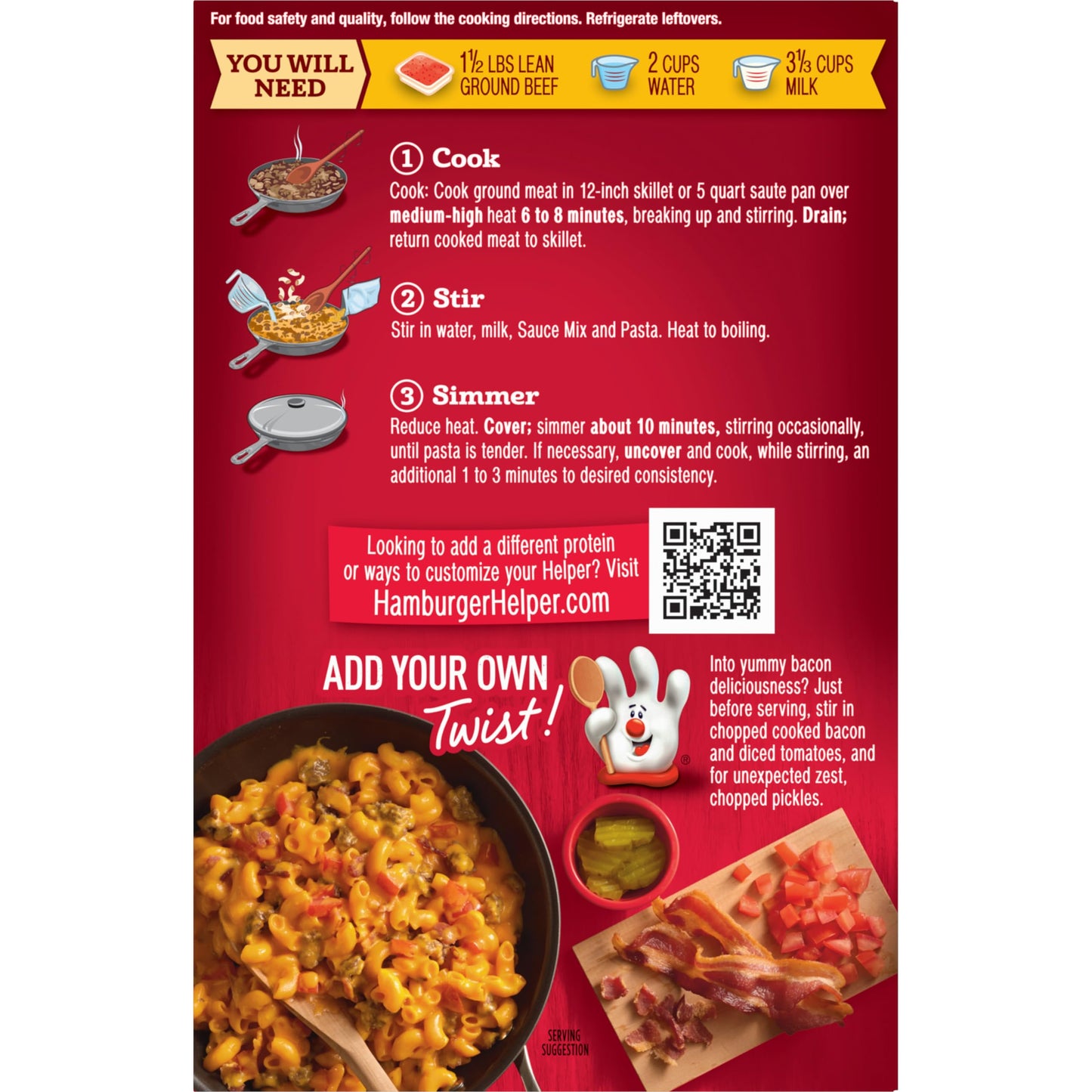 Hamburger Helper Double Cheeseburger Macaroni Value Size, 9.6 Ounce, 6 Per