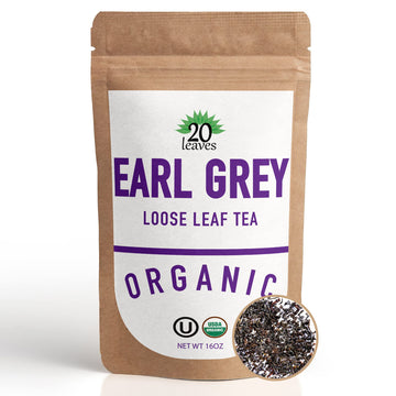 Earl Grey Loose Leaf Black Tea - 100% Certified Organic - 1Lb Pouch - 16Oz Resealable Bag - 1 Pack