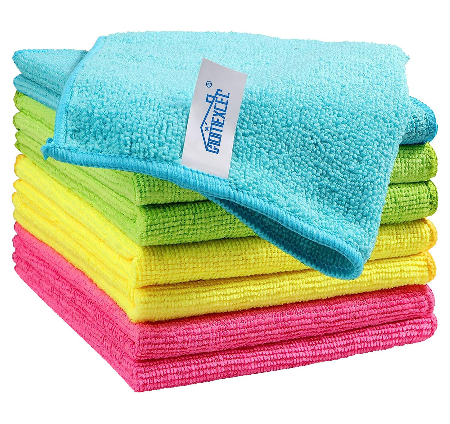Homexcel Microfiber Cleaning Cloth,8 Pack Cleaning Rag,Cleaning Towels With 4 Color Assorted,11.5''X11.5''(Green/Blue/Yellow/Pin