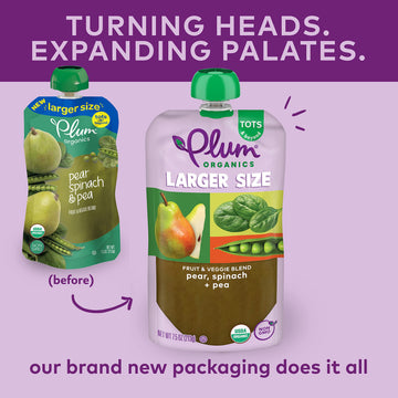 Plum Organics Tots & Beyond Pear Spinach & Pea Fruit & Veggie Blend, Kosher, Usda Certified Organic, Non-Gmo, 7.5 Ounce (Pack Of
