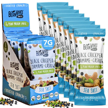 BeanVIVO Plant Based Protein Snacks - Sea Salt Flavor with Dried Edamame, Roasted Cashew and Chickpeas - Non-GMO Crunchy Salad T