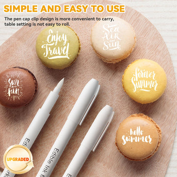 3Pcs White Edible Markers For Cookie Decorating, Edible Pen With Upgraded Smooth Tip, Food Grade Gourmet Writer For Decorating Fondant Cakes, Easter Eggs, Frosting, Macaron
