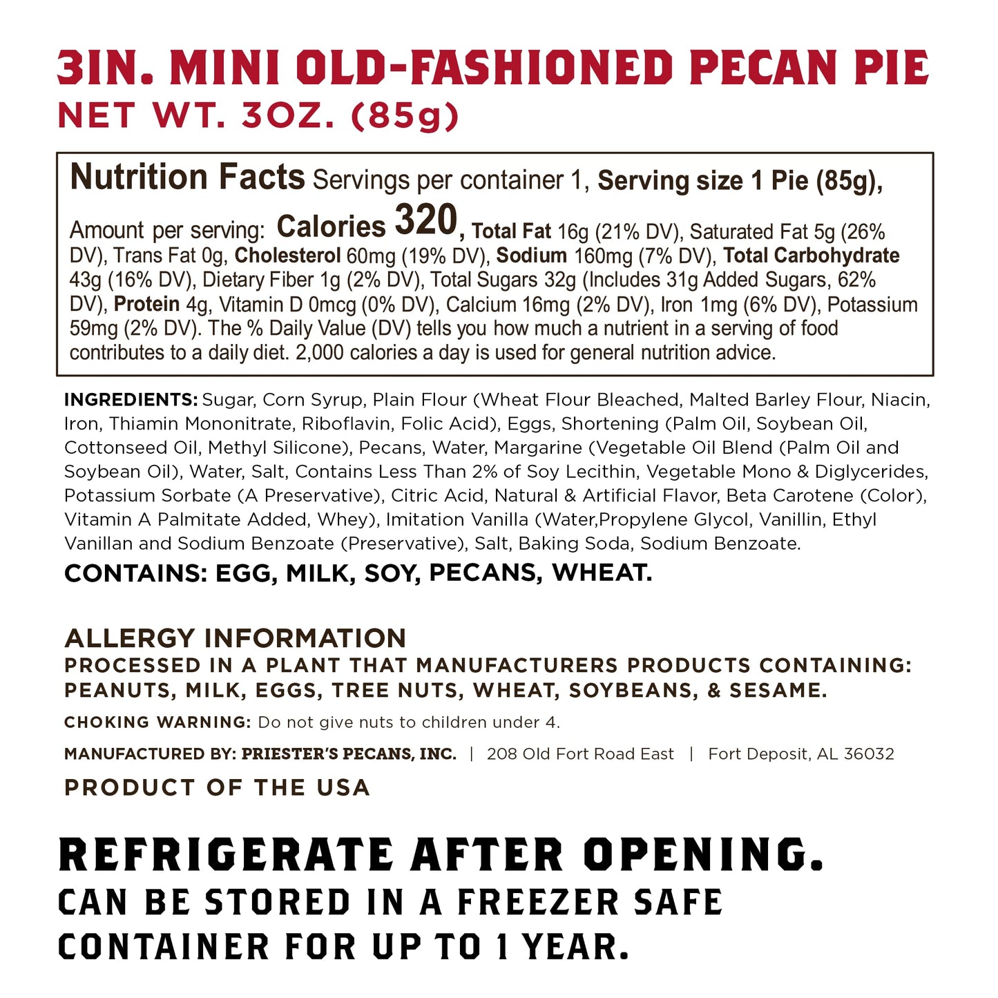 PRIESTERS Mini Old-Fashioned Pecan Pies, Case of 12, 3oz Each, Perfect for Entertaining