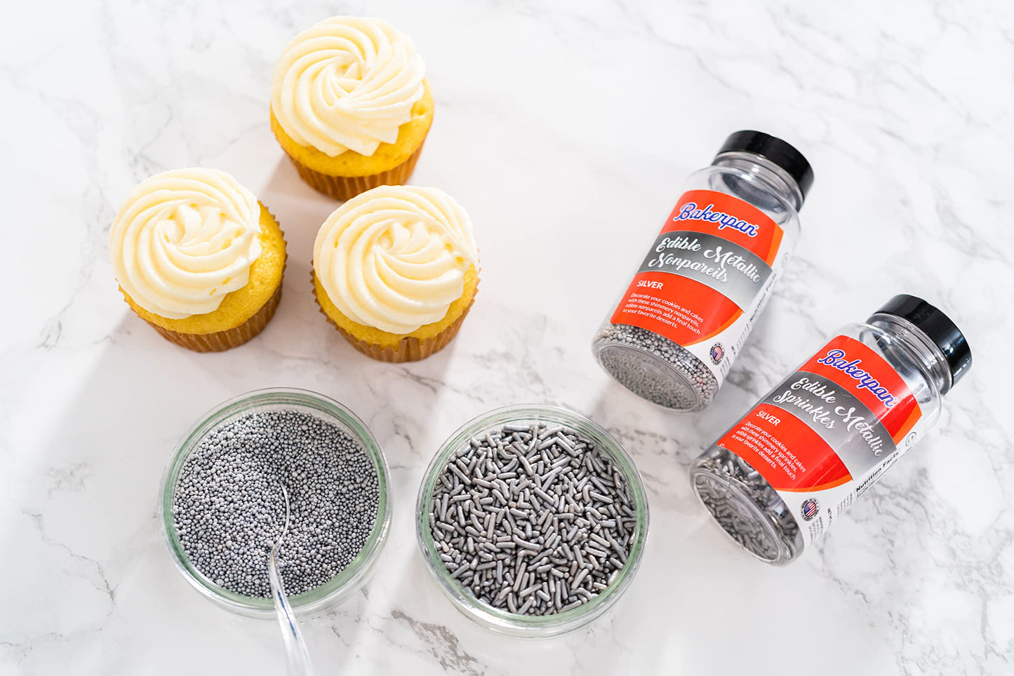 Bakerpan Silver Sprinkles Edible For Cupcakes, Silver Jimmies Sprinkles For Cake Decorating - 4.3 Ounces (Made In Usa)