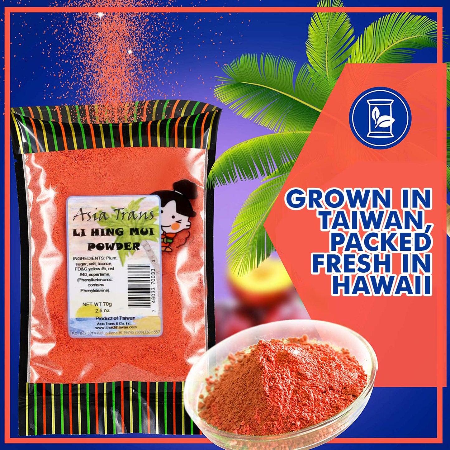 Snack Hawaii Authentic Red Li Hing Mui Powder - Sweet, Sour & Salted Dried Plum Powder - 2.5 Ounce