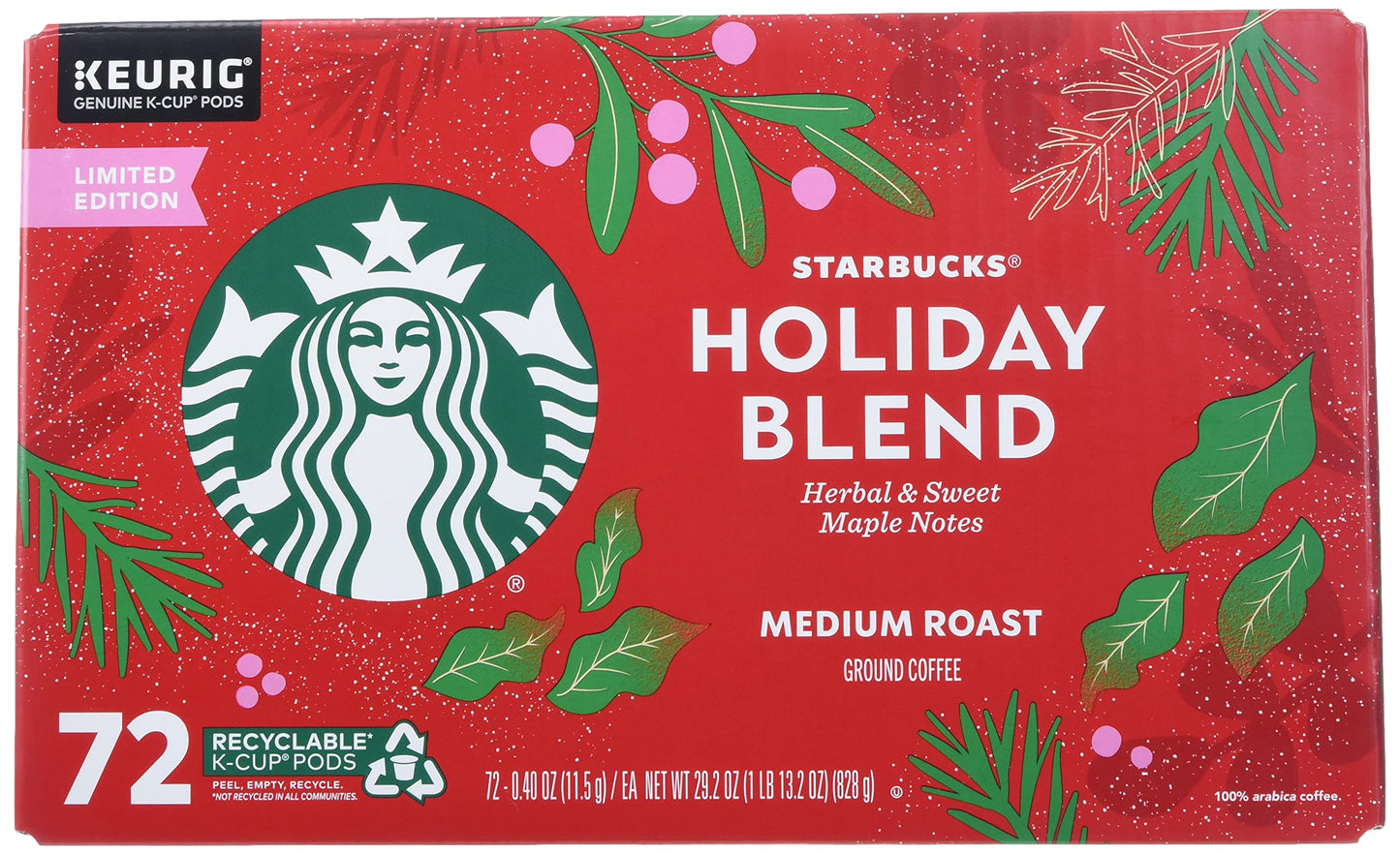 Starbucks Holiday Blend Medium Roast Coffee 72/ 0.40 Oz Net Wt 29.2 Oz,, ()