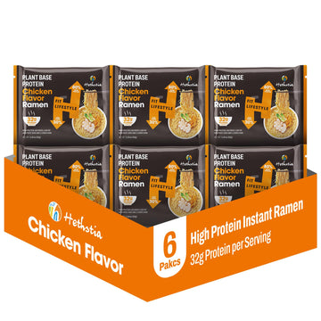 Hethstia High Protein Ramen Soup- 6 Pack Instant Ramen Chicken Flavor, Plant-Based Protein (32g), Vegan, Vegetarian, Non-GMO, Lo