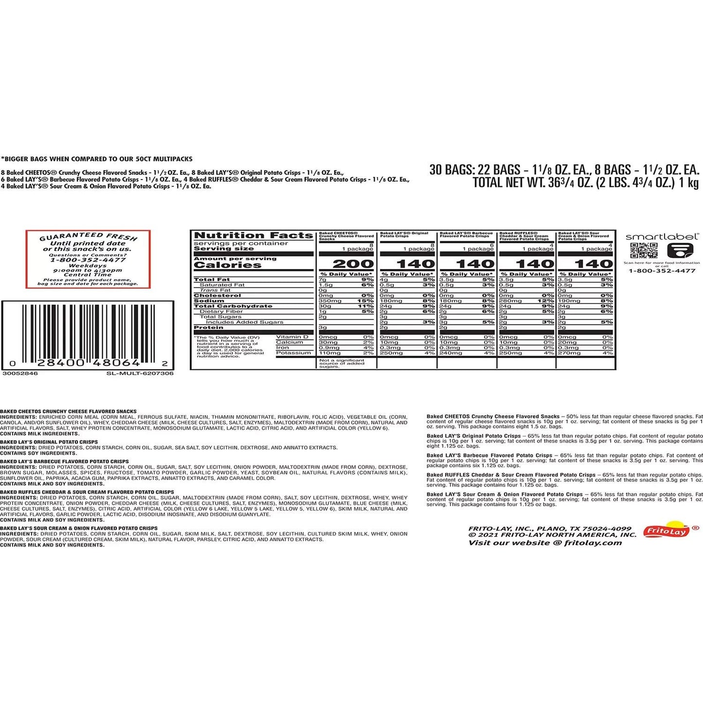 Frito Lay Baked & Popped Mix 30 Piece Variety Pack