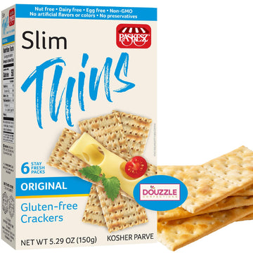 DOUzzle Gluten Free Flatbread Crackers, Slim Thins Original (6 Stay Fresh Packs - Pack of 1) Non Gebrokts Kosher for Passover Sn