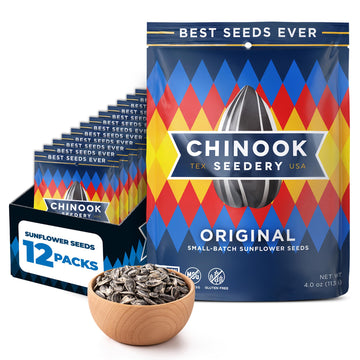 Chinook Seedery Roasted Jumbo Sunflower Seeds - Keto Snacks, Gluten-Free, Non-Gmo, Original Flavor 4 Oz (12-Pack)