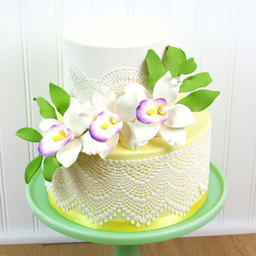 Global Sugar Art Pearly Orchid Sugar Cake Flowers, Large White With Purple, 4 Count By Chef Alan Tetreault