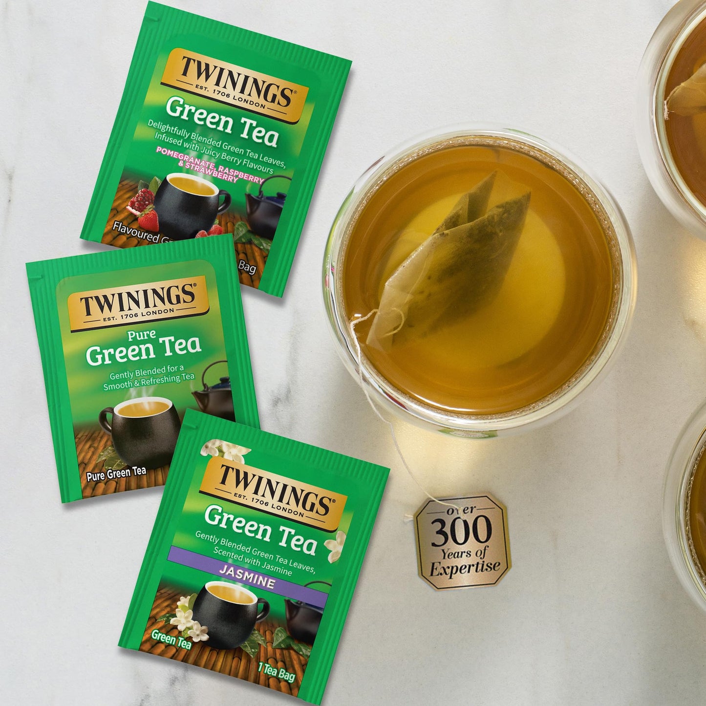 Twinings Green Tea Variety 3-Pack - Pure Green Tea, Green Tea Jasmine + Green Tea Pomegranate, Raspberry & Strawberry Tea Bags,
