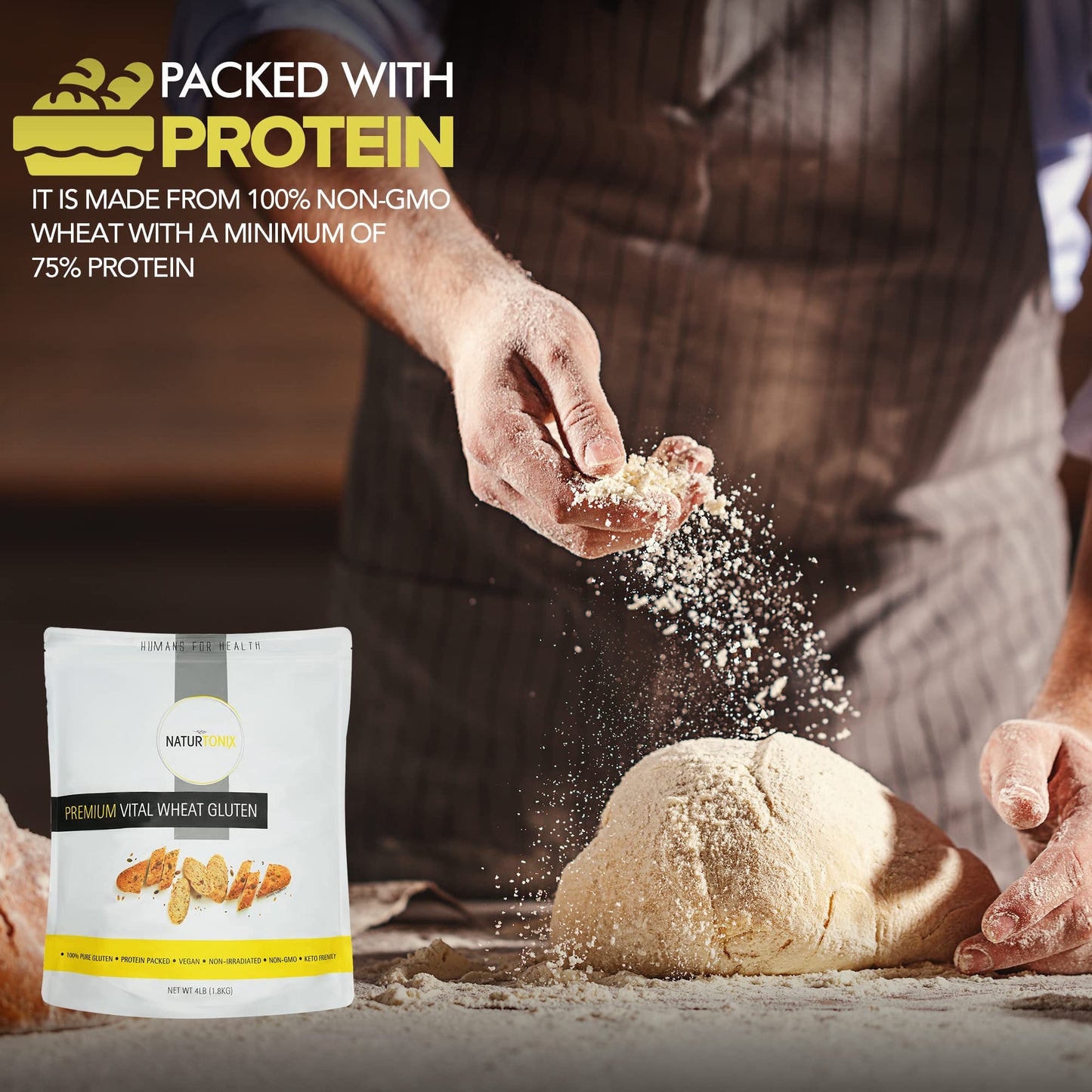 Naturtonix Premium Vital Wheat Gluten, For Bread Making, Baking & Seitan, High Protein, Non-Gmo, Vegan Friendly, Certified Koshe