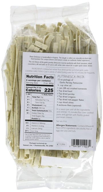 Pasta Deliziosa! Handcrafted Pasta, Garlic Parsley Fettuccine, 12 Ounce