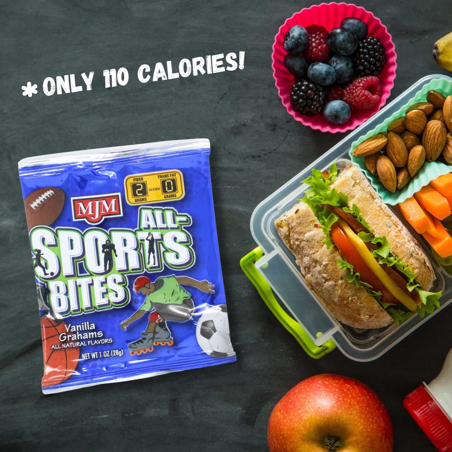 MJM All-Sports Bites Vanillas Grahams - Case of 25 Packs | Snack for Active Lifestyles | Wholesome Vanilla Flavor | Convenient a