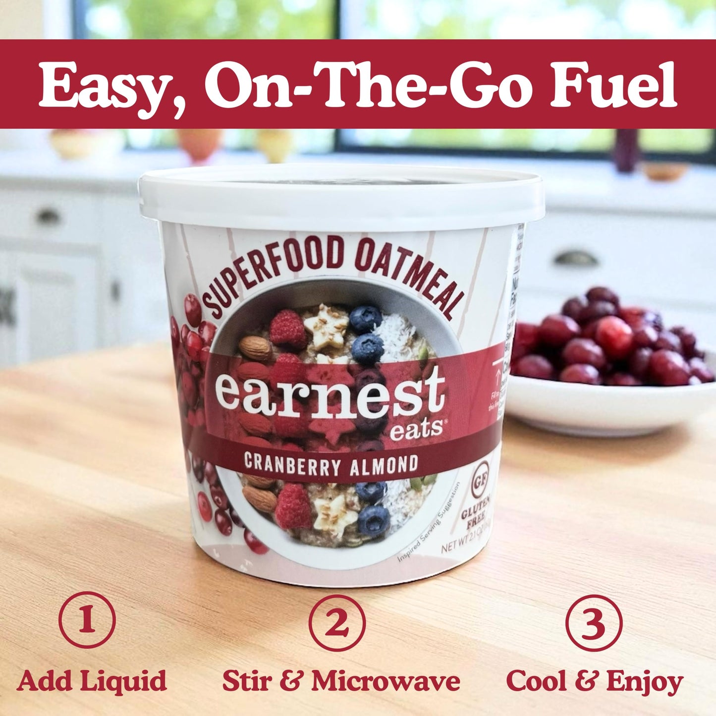 Earnest Eats Gluten-Free Superfood Oatmeal, Quinoa, Oats & Amaranth, Vegan, Healthy Snack, American Blend, 2.35oz Cup, 12-Pack (