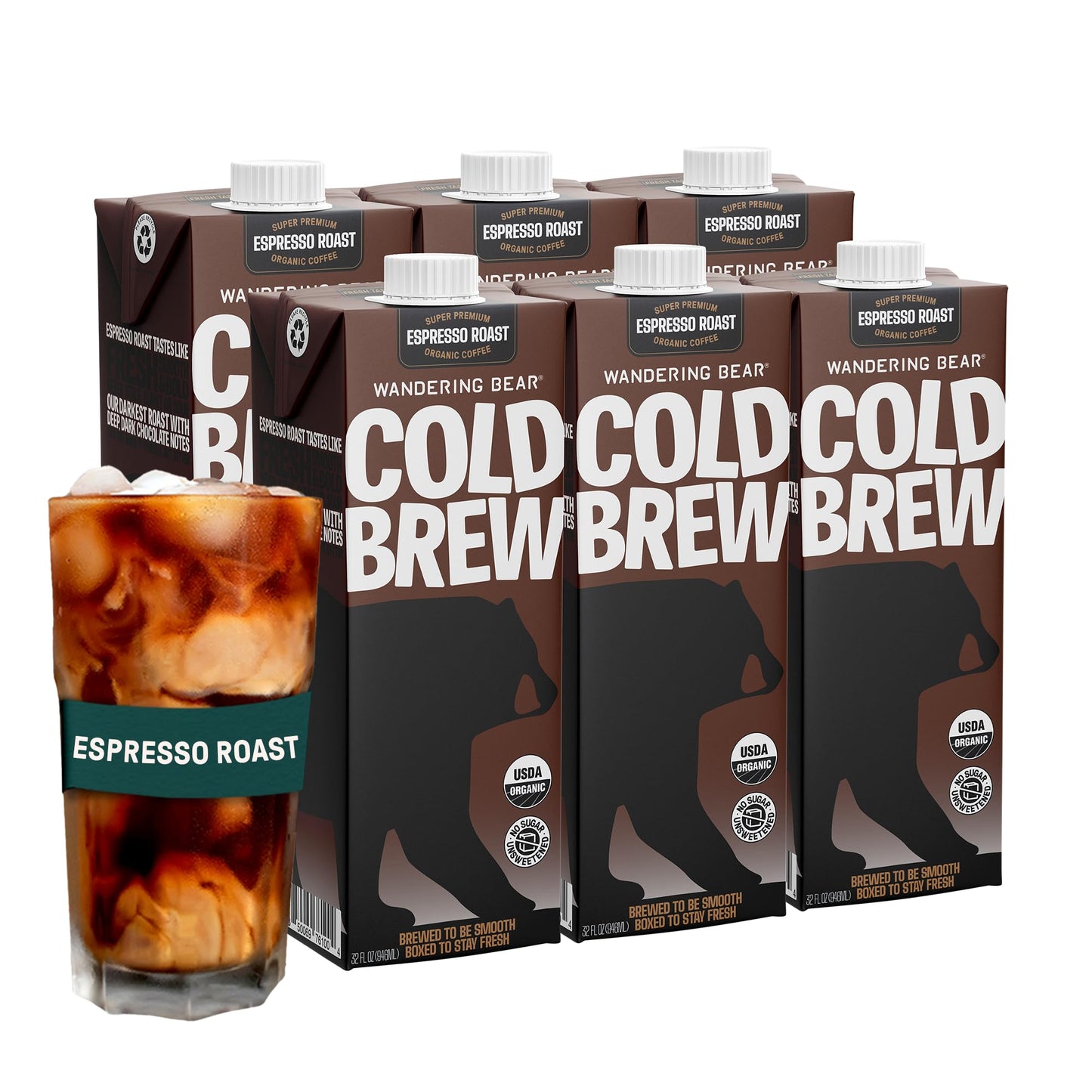 Wandering Bear Cold Brew Coffee 32 fl oz (6 pack Espresso Roast)