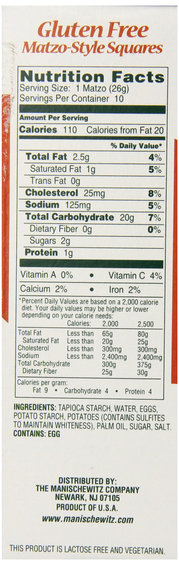 Manischewitz All Natural Gluten Free Matzo Style Squares, 10 Ounce
