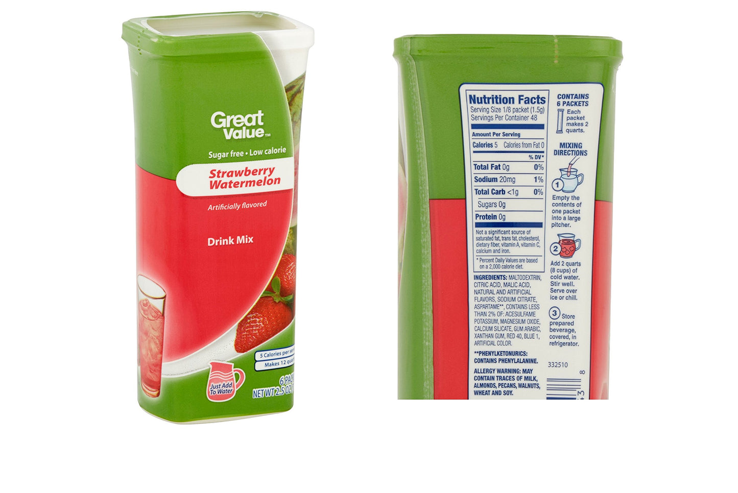 Great Value Drink Mix, Sugar Free, Early Rise Orange, Orange Strawberry Banana And Strawberry Watermelon A Bundle Of 3 Flavor Canisters. (Canister Designs May Vary)