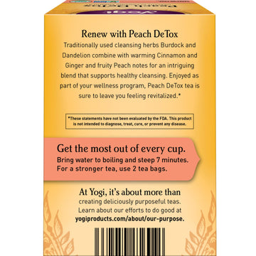 Yogi Tea Peach Detox Tea - 16 Tea Bags Per Pack (4 Packs) - Organic Detox Tea To Feel Refreshed - Includes Cinnamon Bark, Ginger