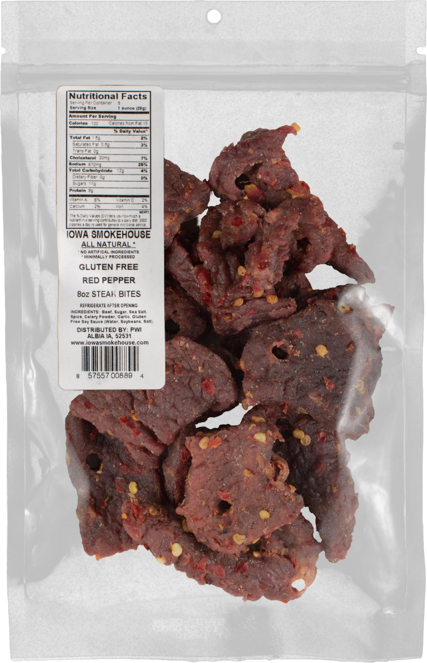 Iowa Smokehouse Steak Bites, Red Pepper - Tender Nugget Meat Snack - All Natural & Gluten Free - 9G Of Protein, All Usa Beef - 8