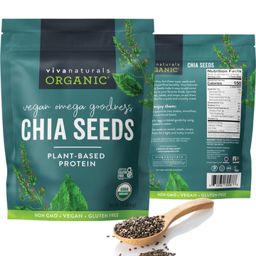 Viva Naturals Organic Chia Seeds 1 LBs - Plant-Based Omega-3 and Vegan Protein, Non-GMO Chia Seeds Organic Perfect for Smoothies