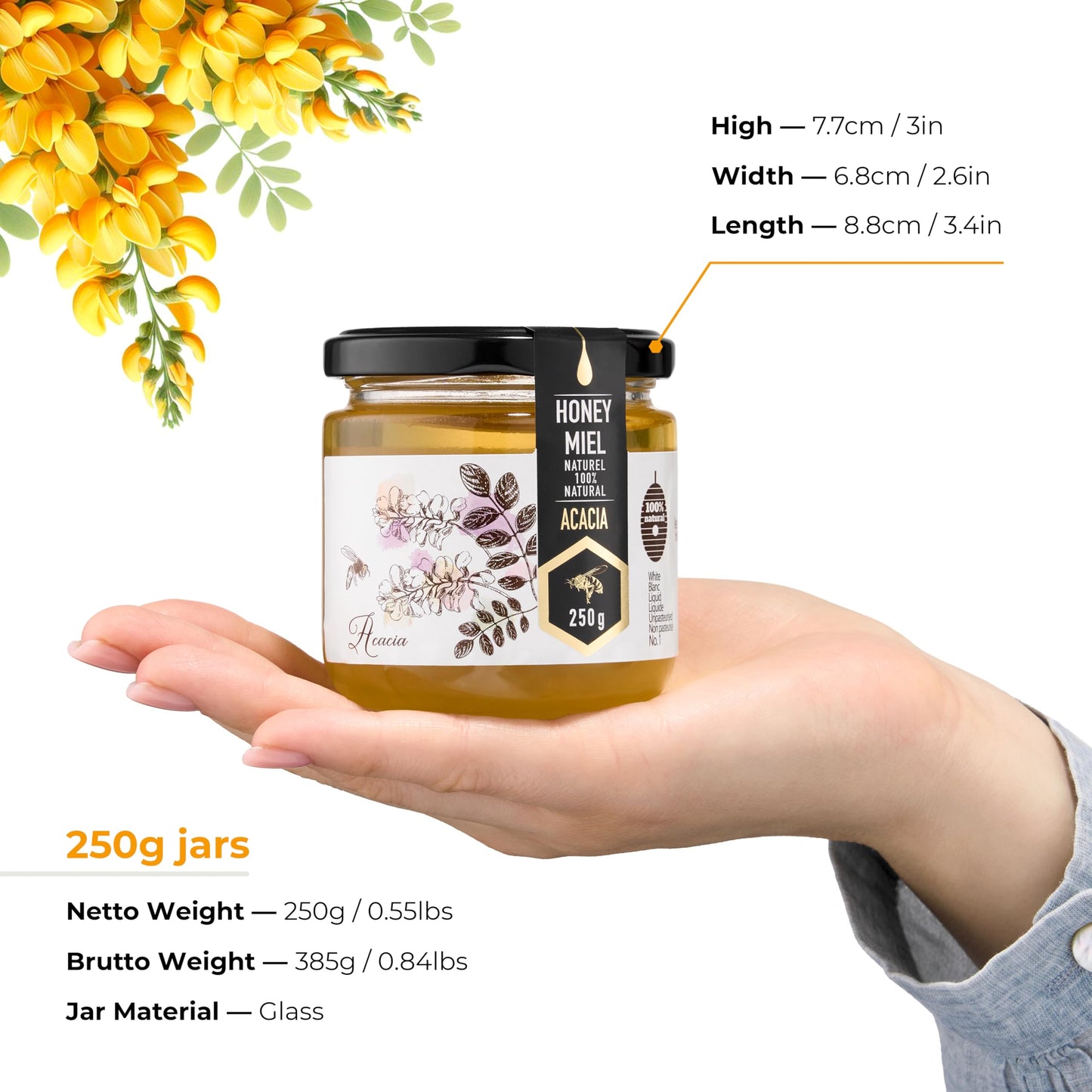 Honigma Acacia Raw Honey | Exquisite Taste | 100% Pure | Unpasteurized | Unfiltered | Partially Crystallized | 250G/8.8Oz | Pack