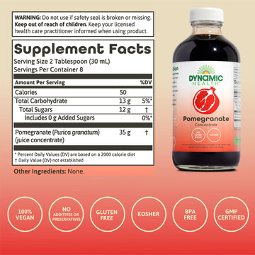 Dynamic Health Pomegranate Juice Concentrate | No Additives Or Preservatives | Antioxidant | 8Oz