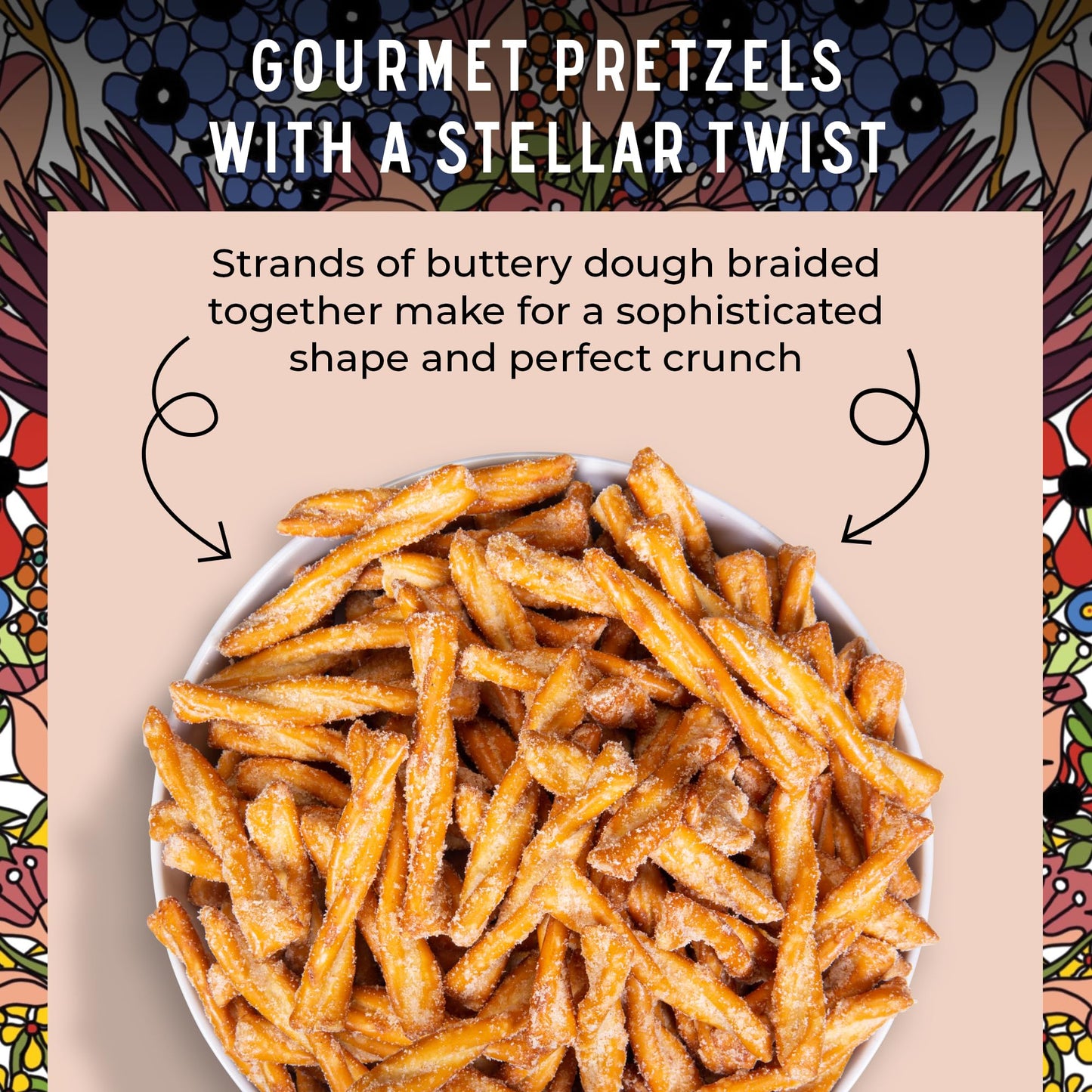 Stellar Pretzel Braids, Maui Monk Sweet Onion, 6 Large Snack Bags (5 Oz Each) Vegan Pretzel Rods, Sticks