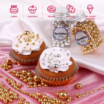 Pearl Sprinkles For Cake Decorating, Gold Pearl Sprinkles, Sliver Pearls Sprinkles, Sugar Pearls, Metallic Sprinkles Mix For Cak