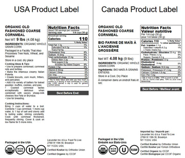 Food To Live Organic Old Fashioned Cornmeal Coarse, 9 Pounds - Non-Gmo, Whole Grain, Vegan, Kosher, Bulk Yellow Milled Maize, Gr