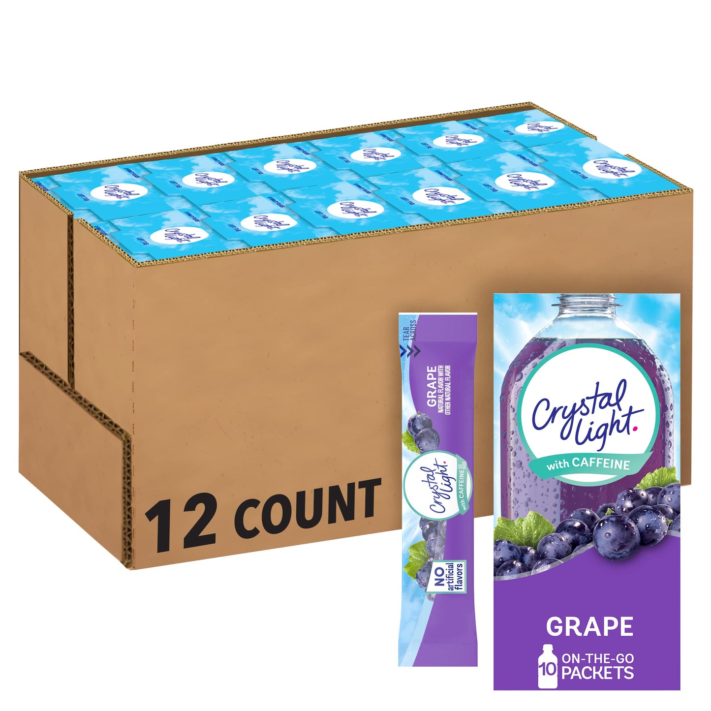 Crystal Light Grape Drink Mix, 120 ct Pack, 12 Boxes of 10 On-the-Go Packets, Purple, Caffeinated, 1.1 Ounce (Pack of 12