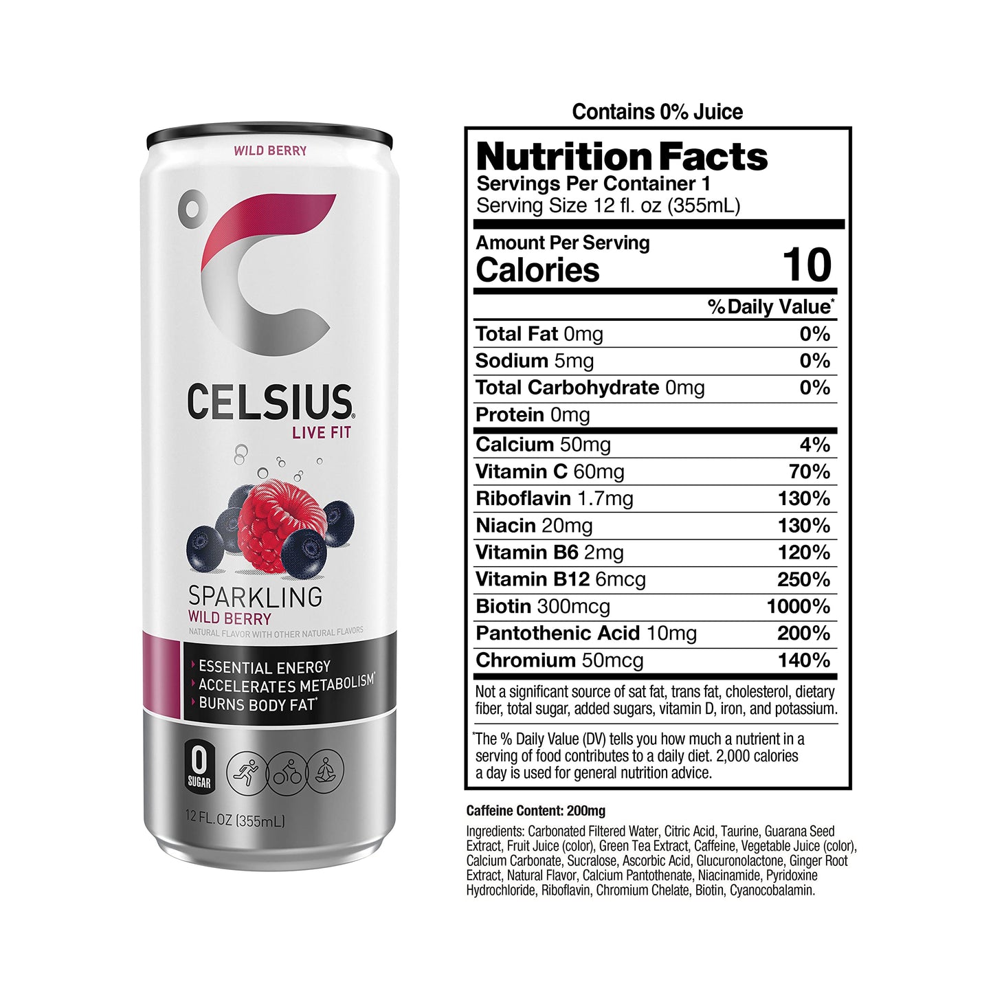 CELSIUS Sparkling Wild Berry Energy Drink, 12 Fl Oz (Pack of 12) - Essential Functional Fitness Beverage, Zero Sugar, Refreshing Flavor