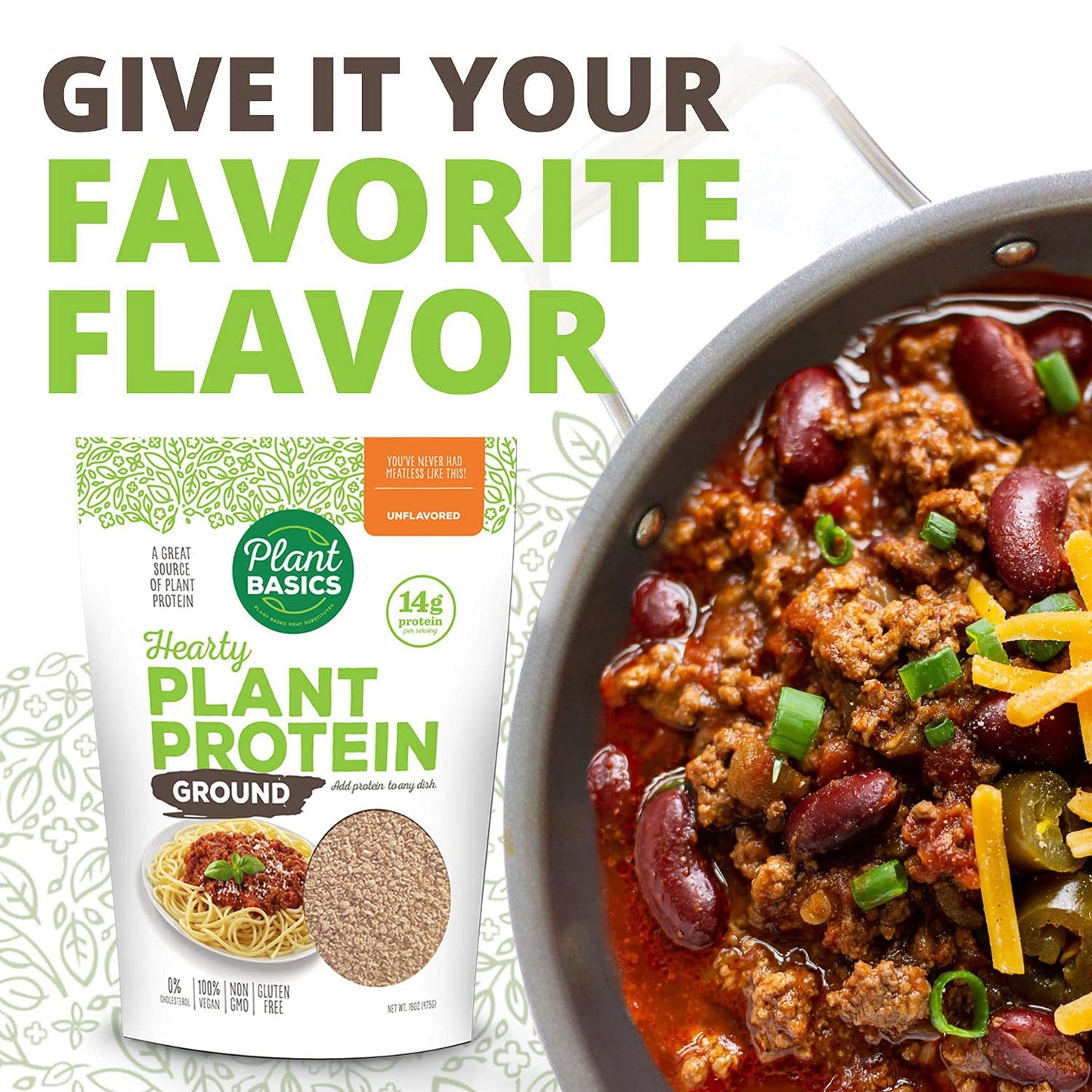 Plant Basics - Hearty Plant Protein - Unflavored Ground, 1 Lb, Non-Gmo, Gluten Free, Low Fat, Low Sodium, Vegan, Meat Substitute