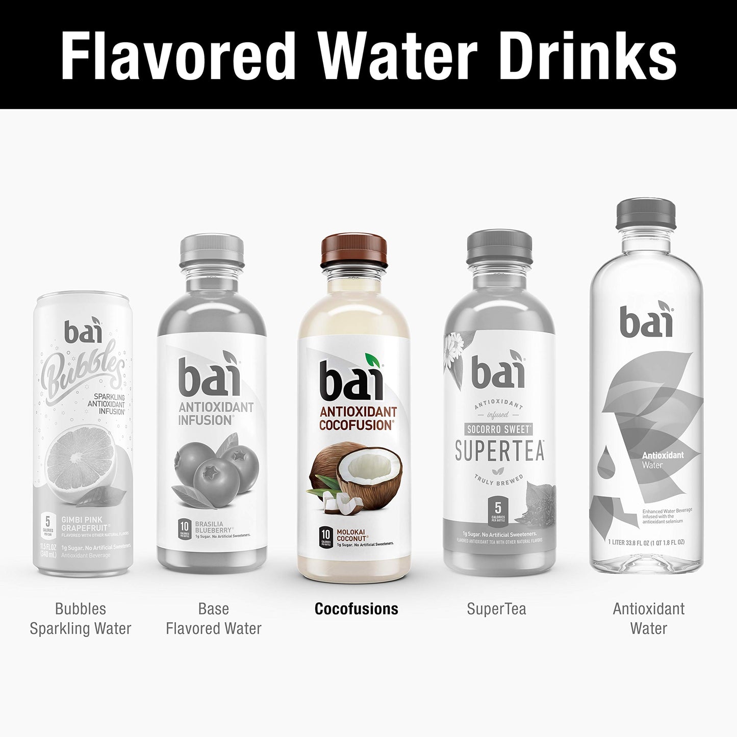 Bai Coconut Flavored Water, Antioxidant Infused, 18 Fl Oz Bottles, Molokai Coconut, 12 Count, Model 10137060