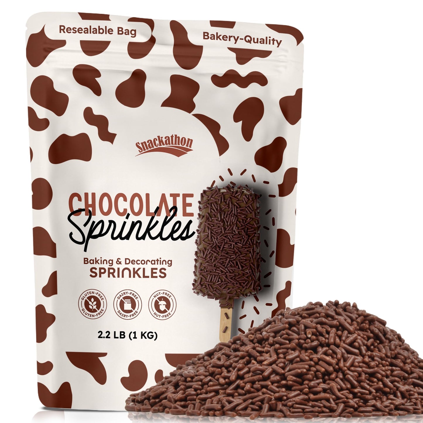 Snackathon Sprinkles for Baking & Decorating, Chocolate Sprinkles, 2.2 LB Bulk Brown Jimmies in Resealable Pouch - Rich Cocoa Fl