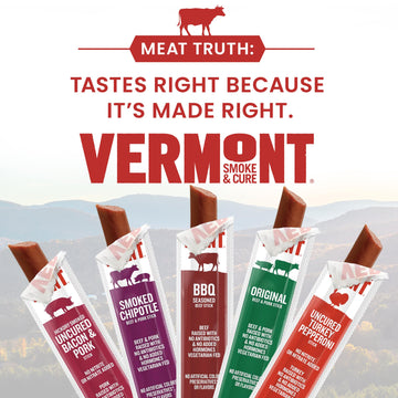 Vermont Smoke & Cure Snack Sticks, Smoked Chipotle, Beef & Pork Jerky, 1oz Stick, 24 Count Carton