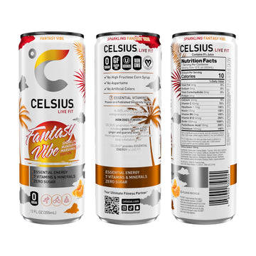CELSIUS Sparkling Fantasy Vibe, Functional Essential Energy Drink, 12 Fl Oz (Pack of 12)