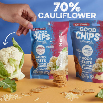 Good Chips Cauliflower Aged Cheese - Baked, No Oil - High Protein, Guilt Free Healthy Snacks - 0.7 Oz, Pack Of 12