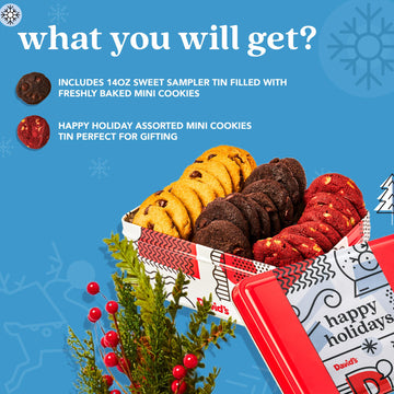 Davids Cookies Mini Holiday Cookie Sampler Tin - Assorted Christmas Cookies, 14oz