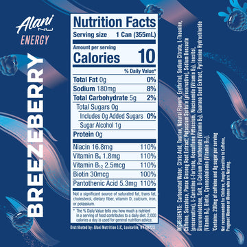 Alani Nu BREEZEBERRY Energy Drink, Sugar Free, 200mg Caffeine, 12 Fl Oz Cans, Pack of 24